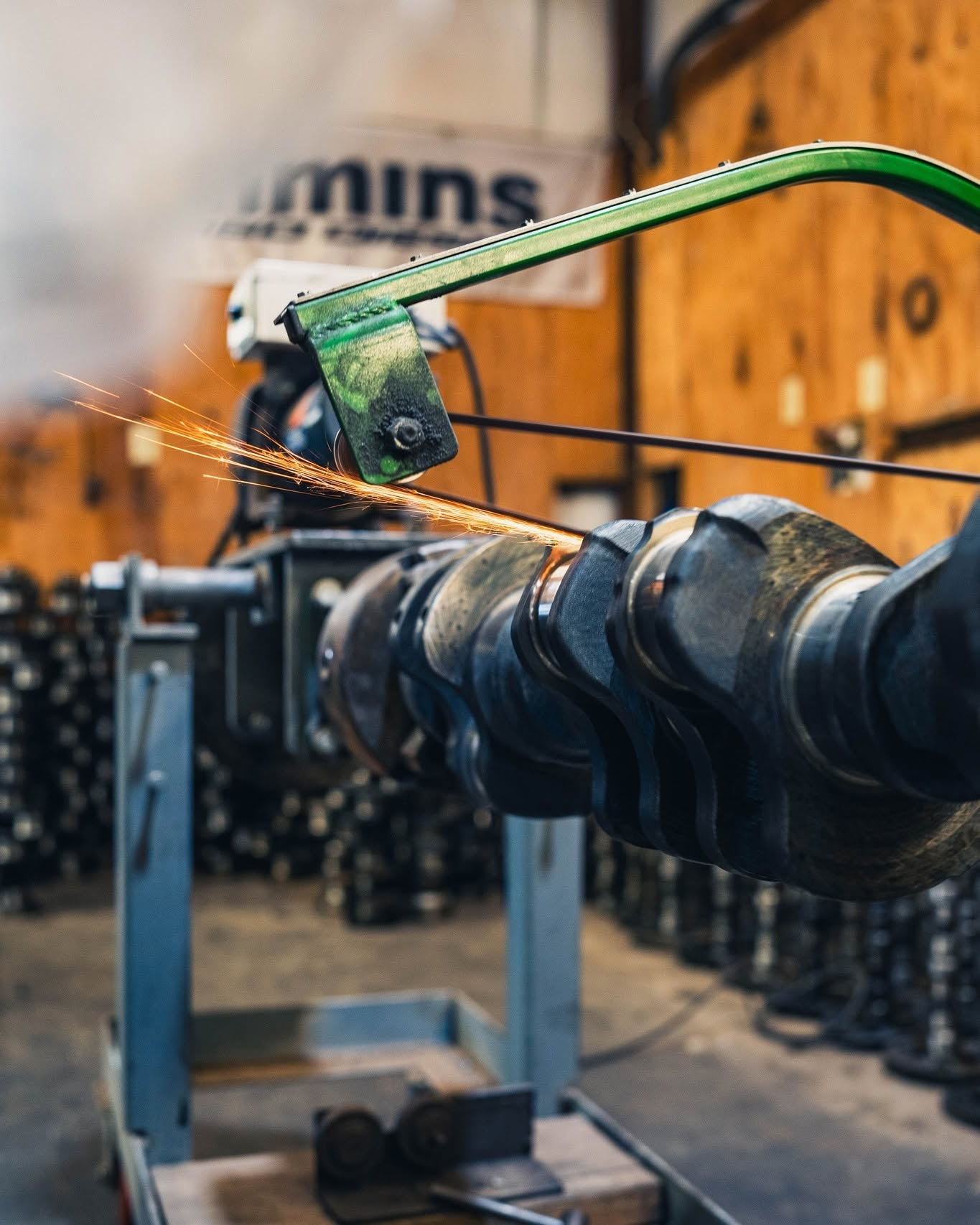 Crankshaft being machined in the Six Gun Diesel shop